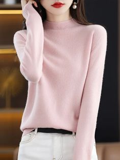 Casual Long Sleeves Solid Color Half Turtleneck Sweater Tops Wardrobe Colors, Stylish Fall Outfits, Sweater Tops, Pink Outfit, Trendy Tops, Turtleneck Sweater, Sweater Top, Sweater Cardigan, Blue Grey