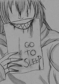 a drawing of a person holding a book with the words go to sleep on it