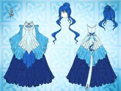 an anime character with long hair and blue dress