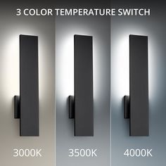 three different types of wall lights with the numbers 3500k and 4500k