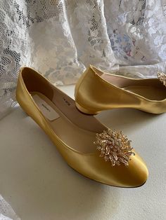 "Beautiful and elegant almost Flat Satin Shoes, heel is only 1/2\" it adds beauty and elegance to this classic style; crystals embellishment only GOLD Color; shoes pictured Gold/Mustard color, i suggest to order color swatches samples if, you need a close match to your color, below find the link to order color swatches. BY PURCHASING THIS LISTING, YOU AGREE TO HAVE READ ALL INFORMATION, AND SHOP POLICIES. THANK YOU! EVERY SHOES ORDER IS HAND EMBELLISHED IN ORDER OF ARRIVAL THEREFORE, SHOES CAN N Elegant Fitted Closed Toe Flats, Elegant Low Heel Flats For Formal Occasions, Elegant Fitted Flats For Wedding, Elegant Fitted Wedding Flats, Elegant Flat Wedding Shoes For Evening, Elegant Flat Wedding Shoes, Classic Party Flats With Low Heel, Elegant Flats With Rhinestones And Round Toe, Elegant Rhinestone Round Toe Flats