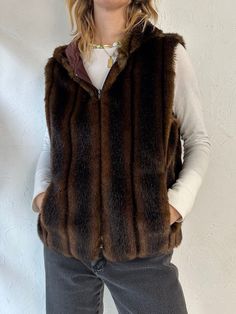 "- Vintage Ralph Lauren faux fur hooded vest - Silky lining - Zipper up the front - Made in USA - Small  Chest: 20\" Length: 22\"" Blue Plaid Suit, Plaid Suit Jacket, Plaid Suit, Hooded Vest, Vintage Ralph Lauren, Vest Outfits, Small Chest, Western Outfits, Knit Sweater Cardigan