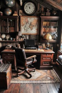 an old fashioned home office with lots of books