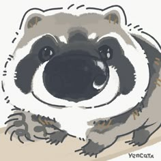 a drawing of a raccoon with its mouth open and eyes wide open, looking at the camera