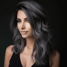 Smoky Grey Balayage on Black Hair Reverse Balayage Dark Hair, Black Hair Transformation Balayage, Salt And Pepper Balayage, Grey Balayage On Black Hair, Dark Hair With Grey, Dimensional Black Hair, Black Hair With Grey Highlights, Balayage For Dark Hair, Brunette Ideas