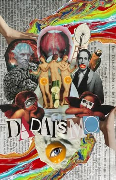 an altered collage with images of people and things on it's side, including the words da dats mo