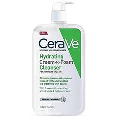 Cerave Cleanser, Hydrating Makeup, Acne Cleansers, Hydrating Cleanser, Foaming Facial Cleanser, Foaming Face Wash, Affordable Skin Care, Skin Cleanse, Cream Cleanser