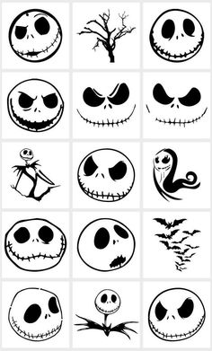 halloween pumpkins and jack - o'- lanterns with faces drawn in black ink