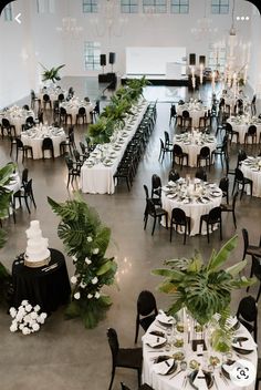 an overhead view of a banquet hall with tables and chairs set up for formal function