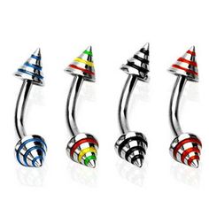 an assortment of different colored and black metal barbells with stars, stripes and circles on them