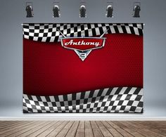 a red and black checkered background with the word authority on it in front of a stage