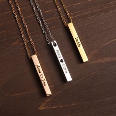 "Customize this lovely bar necklace with your personal message, coordinate, name, initial or date to make for a more unique and special gift ! It is the perfect present for every family member, friend or life partner and can be gifted for Anniversary, Birthday, Mothers Day, Valentines Day or whenever you feel like showing your loved ones how much they mean to you. ⭐ Product Details Adjustable length Style: Minimalist Can be personalized ⭐ Product size Bars size: 40 mm | 1.57 inches Chain length Vertical Bar Necklace, Bar Necklace Personalized, Bar Pendant Necklace, Vertical Bar, Life Partner, Bar Pendant, Engraved Necklace, Necklace Personalized, Style Minimalist