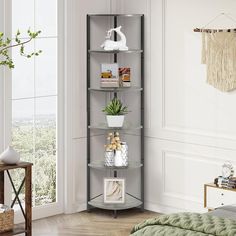 PRICES MAY VARY. 【Versatility Corner Shelf】: This storage shelves can be used as a corner bookshelf, display shelf, storage shelf or plant shelf. The 90° right-angle design of the standing shelf not only saves space, but also helps to turn unused corner space into functional storage space, perfectly fitting every corner. 【6-Tier Large Storage Capacity Corner Shelves】: The height of the corner shelf stand is 63.1 inches, the space between shelves is 11.2 inches, this tall shelf provides you with Bedroom Greige, Tall Corner Shelf, Tall Ladder, Tall Shelf, Shelf Flower, Corner Storage Shelves, Shelf Industrial, Bookshelf Display, Corner Bookshelf