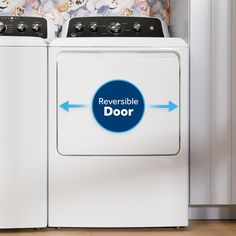 a white washer and dryer sitting next to each other in front of a wall