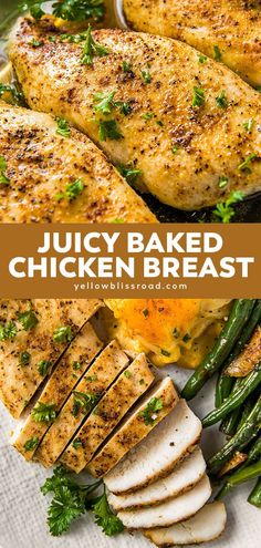 juicy baked chicken breast with green beans and asparagus