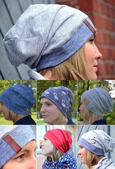 several pictures of different types of hats and scarves on women's headscarves