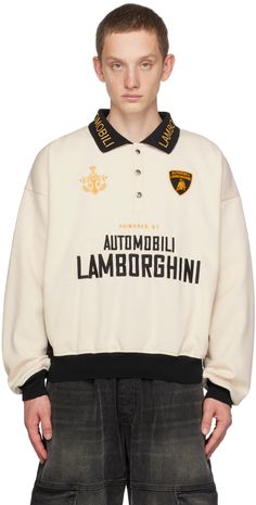 Rhude: Off-White Automobili Lamborghini Edition Polo | SSENSE Rhude X Lamborghini, White Lamborghini, Polo Fashion, Polo Design, Polo Logo, Mens Trends, Jersey Design, Rugby Shirt, Hoodie Design