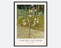 an image of a tree with flowers in the background and text that reads, vincent van gogh