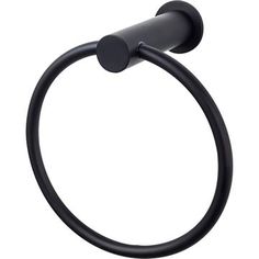 a black towel ring on a white background with the handle extended to it's left side