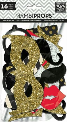 the paper house mambprops glitter number 8 is shown in gold and black