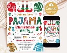 a christmas party flyer with an iphone