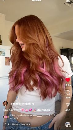 @ _annabellehooper on IG Hair Colour Ideas For Ginger Hair, Ginger Hair With Fun Colors, Copper With Pink Highlights, Ginger Hair With Underneath Color, Ginger Hair With Pink Money Piece, Ginger To Pink Hair, Auburn Hair Pink Highlights