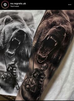 Chest Tattoo Lettering, Bear Paw Tattoos, Gladiator Tattoo, Animal Tattoo Ideas, Cool Arm Tattoos, Bear Tattoos