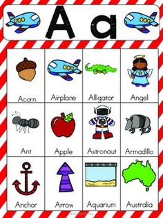 a red and white striped background with an alphabet game for children to play in the classroom