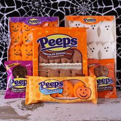 peeps halloween treats are displayed on a table