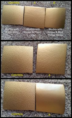 four different types of gold paint on the floor with instructions for how to use it