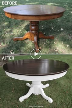 the before and after photo shows how to paint an old dining room table with chalk paint