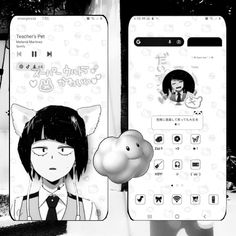 two cell phones with anime characters on them