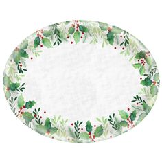 a paper plate with holly and berries on it