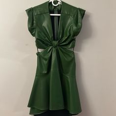 Barely Worn Faux Leather Dress With Cutouts. Zip Back And Skirt. Fully Lined Dress With Cutouts, Faux Leather Dress, Cutout Dress, Leather Dress, Forest Green, Colorful Dresses, Size 4, Faux Leather, Forest