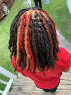 Female Locs Black Women Color, Dread Hair Dye Ideas, Locs Ends Dyed, Hair Dye Colors For Locs, Peekaboo Hair Color Dreads, Starter Locs Color Ideas, Difference Between Locs And Dreads, Half Dyed Locs Black And Ginger, Loc Inspo Black Women Color