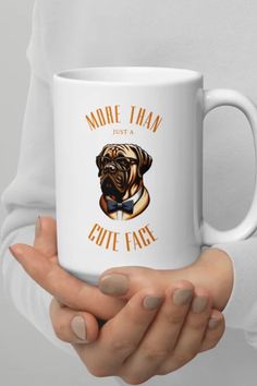 coffee mug features an adorable English Mastiff illustration Face Dog, Mastiff Dogs, Giant Dogs, English Mastiff, Cute Face, Dog Face, Dog Breeds