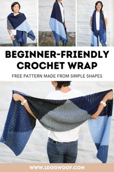 the beginner friendly crochet wrap is made from simple shapes