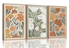 PRICES MAY VARY. Flower Market Canvas Wall Art: Elevate your home decor with the KISSFOX Framed Canvas Wall Art Set. This exquisite collection features three abstract floral botanical prints in soothing green and beige tones, inspired by wildflowers and flower markets. Each piece is carefully crafted to add a touch of elegance and modernity to any space. Abstract Floral Botanical Home Decor: Perfect for enhancing the aesthetic of your bedroom, bathroom, or living room, these botanical prints bri Burnt Orange And Sage Green Home Decor, Boho Modern Wall Decor, Mcm Artwork Wall Art, 3 Piece Wall Art Paintings On Canvas, Maximalist Apartment Decor, Boho Wall Pictures, Boho Floral Painting, Three Piece Painting, Paintings For Bathroom