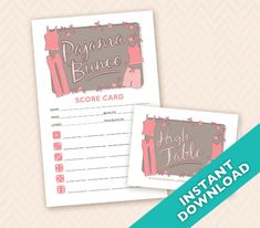 two pink and gray wedding game cards with the words, high table on top of them