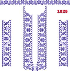 the cross stitch pattern is shown in three different sizes and colors, each with an ornate design