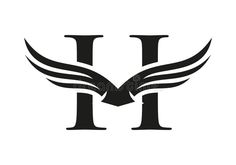 the letter h with wings in black and white colors royalty illustration stock images, logo design,