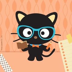 a black cat wearing glasses and holding a piece of paper