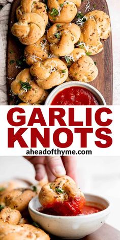 garlic knots with ketchup and dipping sauce