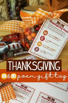 a thanksgiving gift bag with candy in it and the words, thanksgiving giving & poem giveaway