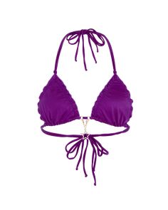 Show your star power in Berry.. . Feeling fruity? As sweet and tempting as her name would suggest, Berry's playful purple shade and ruffled frill trim are pure poolside provocation. A sparkling star charm helps you catch the light, whether you're on the beach or the dancefloor. Purple halter neck bikini top Triangle cups with adjustable ruching Luxury Italian swim fabric Flirty frilled edges Crystal star charm with swim-proof coating hangs between cups Style with the matching Berry bikini bottom Purple Bikinis For Women, Purple Bikinis, Aesthetic Swimsuit, Purple Halter, Purple Swimsuit, Sparkling Stars, Summer Inspo, Crystal Stars, Plum Purple