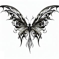 a black and white butterfly tattoo design