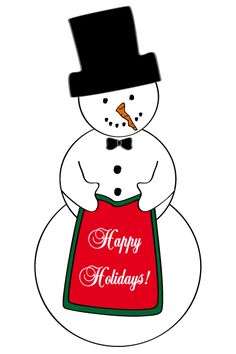 a snowman holding a red sign with the words happy holidays written on it's side