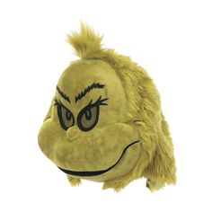 an angry looking stuffed animal head with big eyes and furry hair on it's face