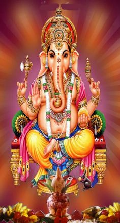 an image of the god ganesha with his hands up in front of him