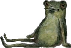 a drawing of a frog sitting on the ground with its eyes closed and mouth wide open